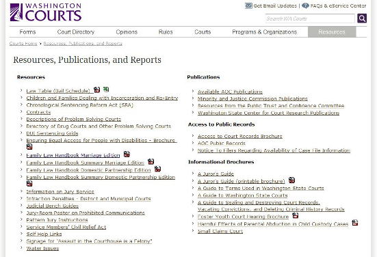 WA Courts webpage resources.