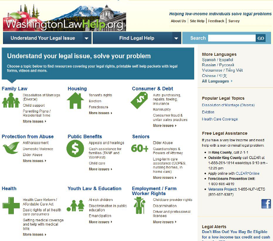 Washington Law Help webpage